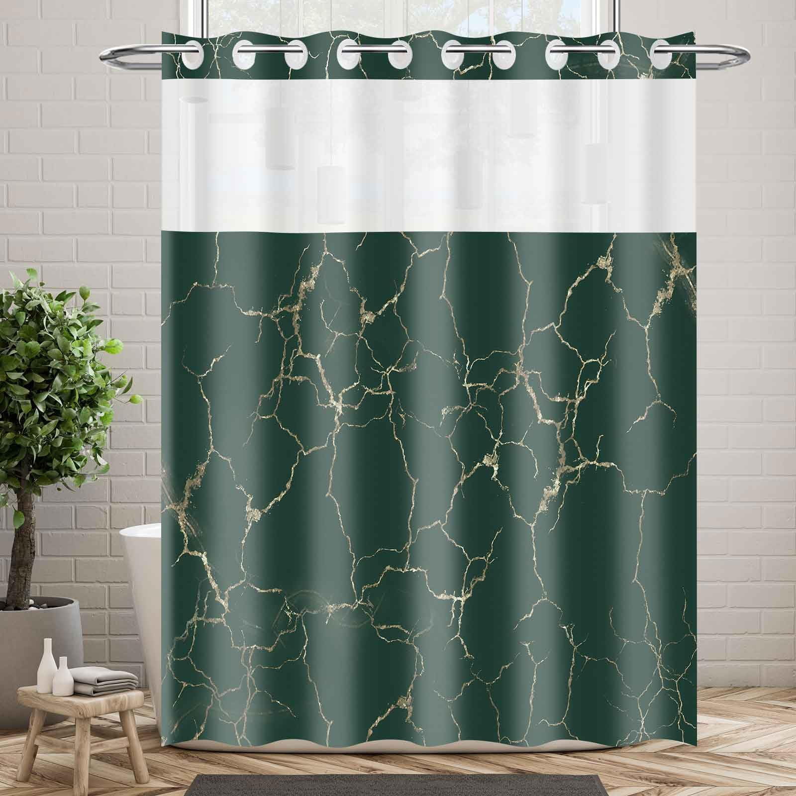 MOXDBT NO Hook Dark Emerald Green Shower Curtain Snap-in Liner Set ...