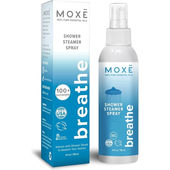 MOXE Breathe Shower Spray Essential Oils Steam Therapy Shower Mist with Eucalyptus and peppermint 4 oz