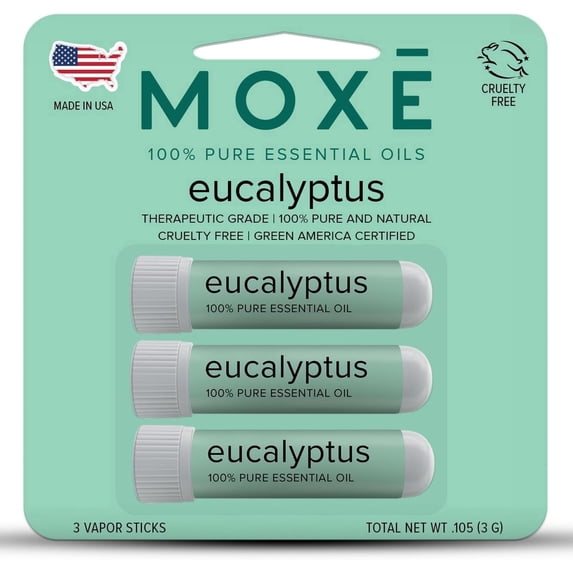 MOXE Nasal Stick Inhaler Eucalyptus Essential Oil Scent , 3 Pack