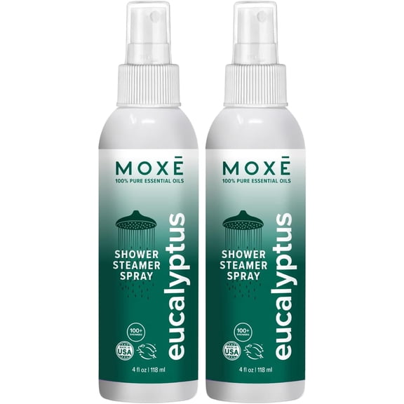 MOXE Eucalyptus Steam Shower Spray Essential Oils Shower Mist for Sinus Relief and Relaxation 4 oz 2 Pk