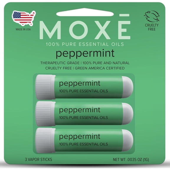 MOXE Peppermint Nasal Stick Nasal Inhaler 100% Pure Essential Oil Aromatherapy, 3-Pack