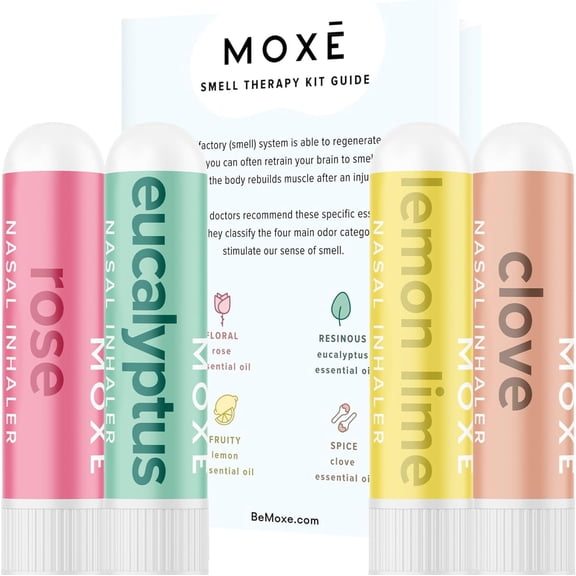 MOXE Nasal Stick Inhaler Stick Rose, Eucalyptus, Lemon Lime and Clove Scent Kit Phase 1 Scent Diversification Essential Oil Scent