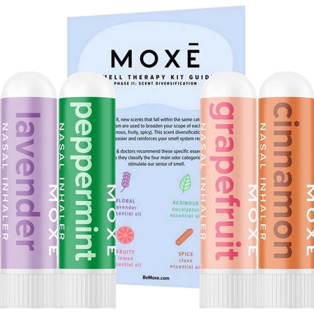MOXE Nasal Stick Inhaler Lavander, Peppermint, Grapefruit and Cinnamon Scent Kit Phase II Scent Diversification Essential Oil Scent