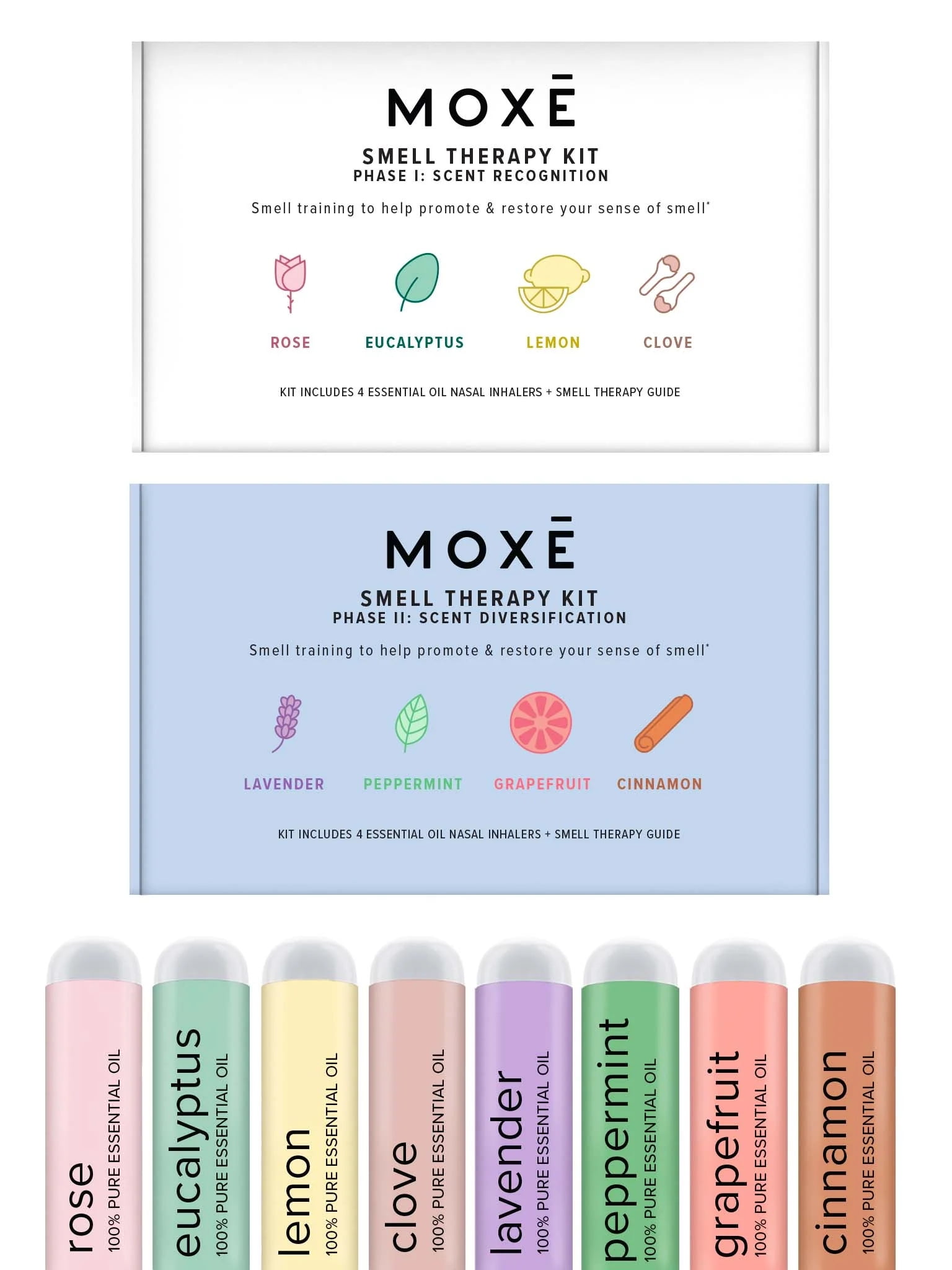 MOXE Smell Therapy Essential Oils Nasal Sticks Kit 8 Piece Essential