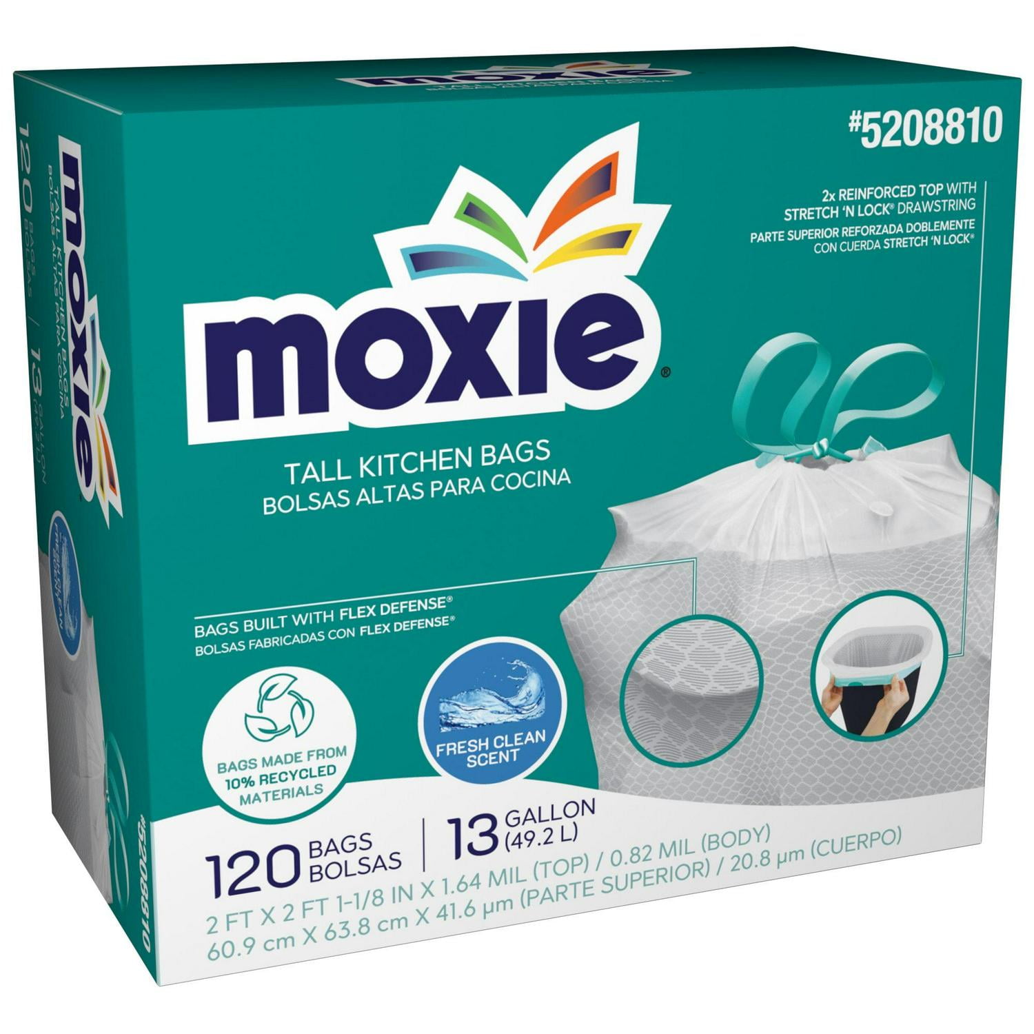 MOXIE 120-Pack 13-Gallon Fresh Clean White Plastic Kitchen Trash Bag MOXIE 120-Pack 13-Gallon Fresh Clean White Plastic Kitchen Trash Bag