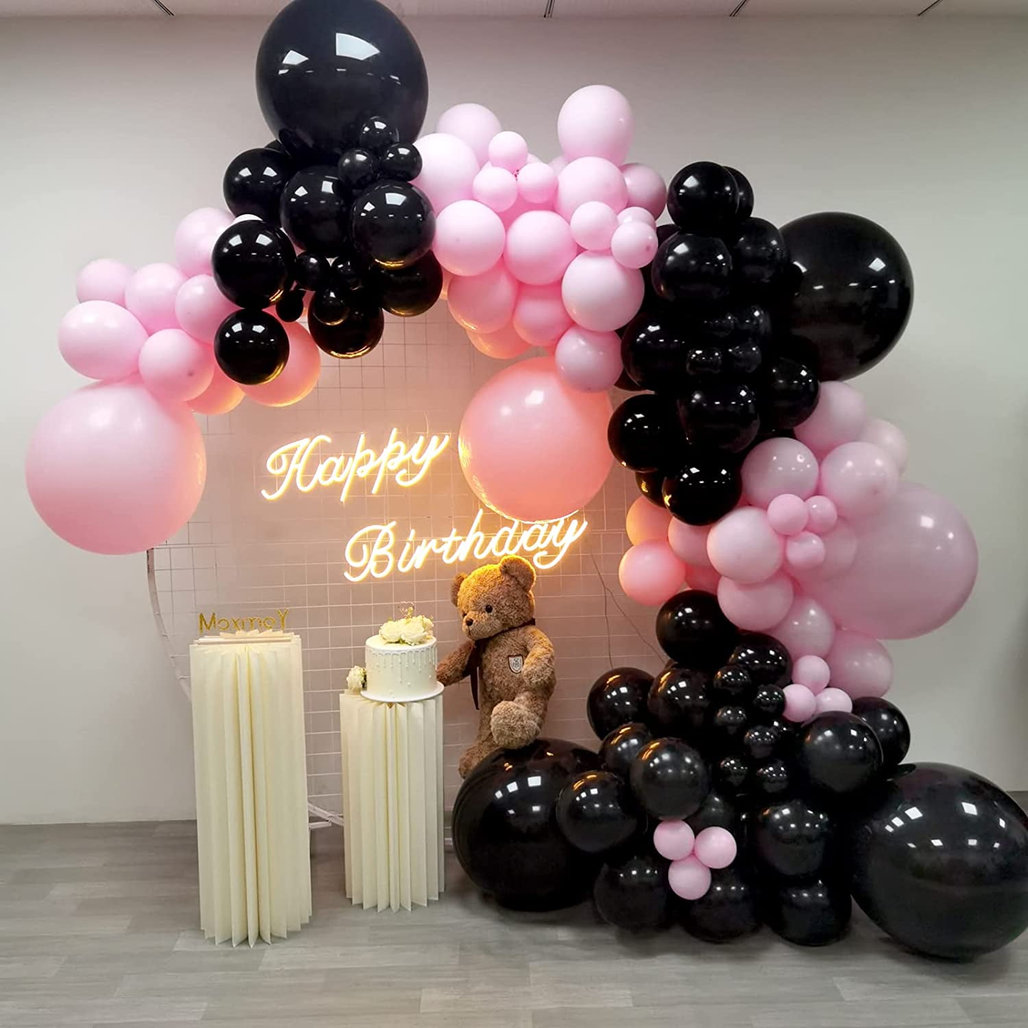 Happy Birthday Pink and Black Balloon 18inch Happy Birthday Pink and Black Balloon 18inch