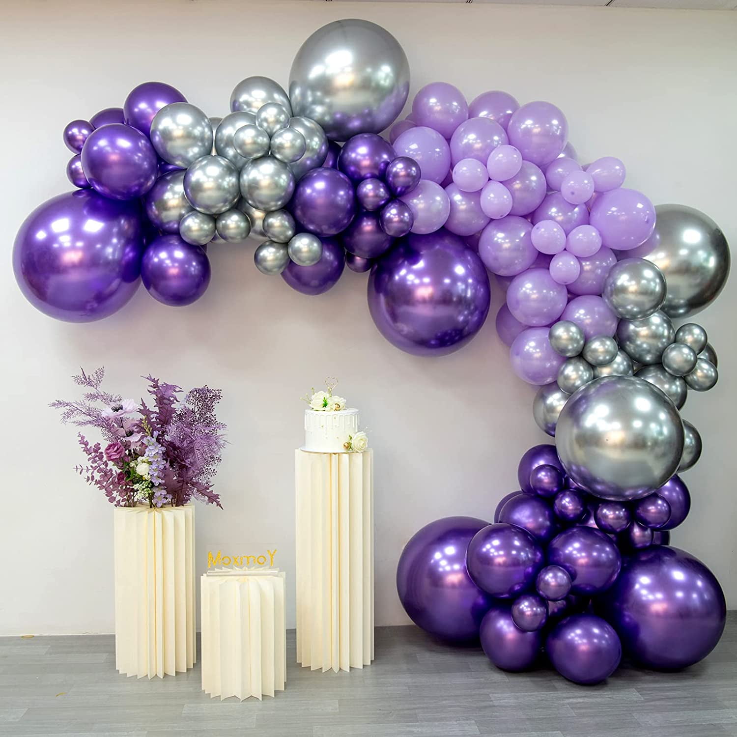 FEPITO 108 Pcs Black Silver Balloon Garland Arch Kit 5 10 12 18 Inches  Black Silver Confetti Balloons for Birthday Wedding Bridal Baby Shower