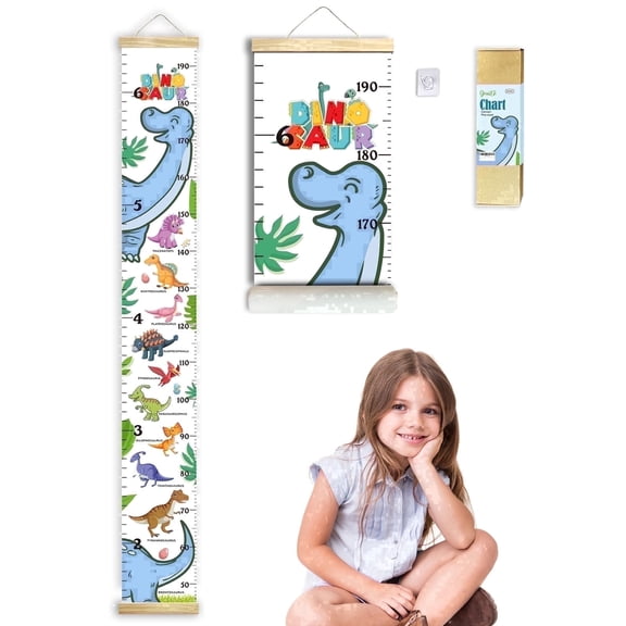 Growth Charts for Wall, Blue Dinosaur Wall-Mounted Height Charts for Kids