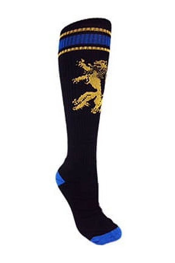 MOXY Sock Black With Blue and Gold Lion Strength Knee-High Fitness Mudrun Socks