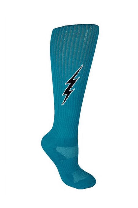 Black Knee-High Lightning Electric Insane Bolt Teal With Black Youth Size Socks