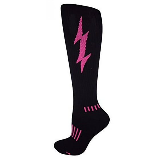 MOXY Socks Black with Hot Pink Lightning Knee-High Insane Bolt Fitness Deadlift Socks