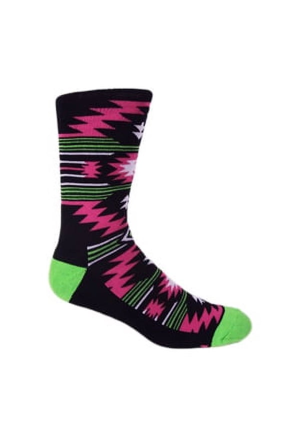 Black with Hot Pink/Lime Green Aztec Lightning Performance Crew Socks