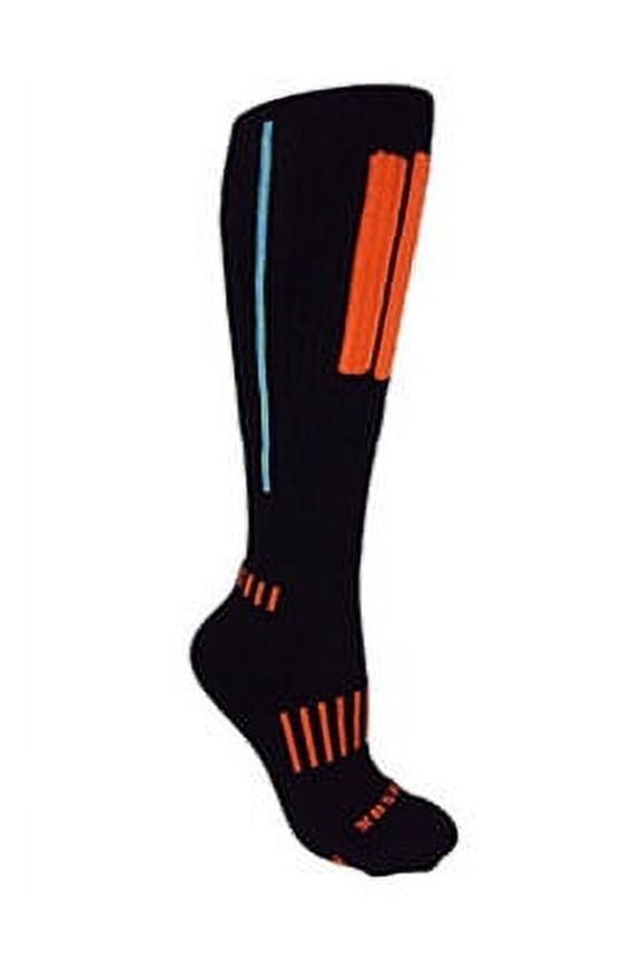 Black with Orange and Cyan Blue Performance APeX Fitness Deadlift Socks
