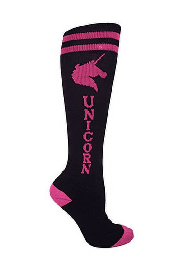 ** Black with Pink Unicorn! ** Knee-High Fitness Socks