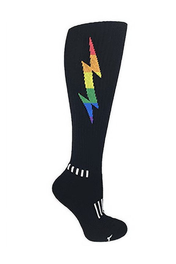 Black with Rainbow Knee-High Insane Bolt Deadlift Socks