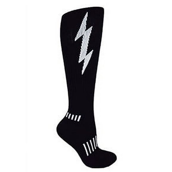 MOXY Socks Black with White Lightning Knee-High Insane Bolt Deadlift Socks