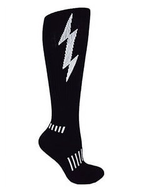 Black with White Lightning Knee-High Insane Bolt Deadlift Socks