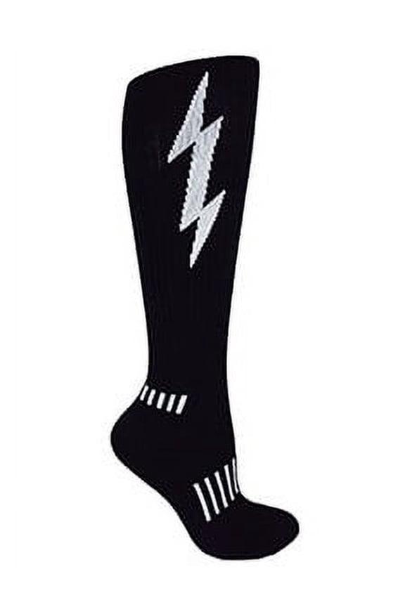 Black with White Lightning Knee-High Insane Bolt Deadlift Socks