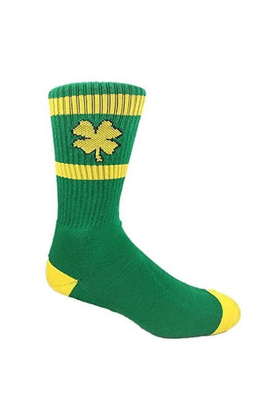 Green and Gold Irish Lucky Clover Performance Athletic Crew Socks
