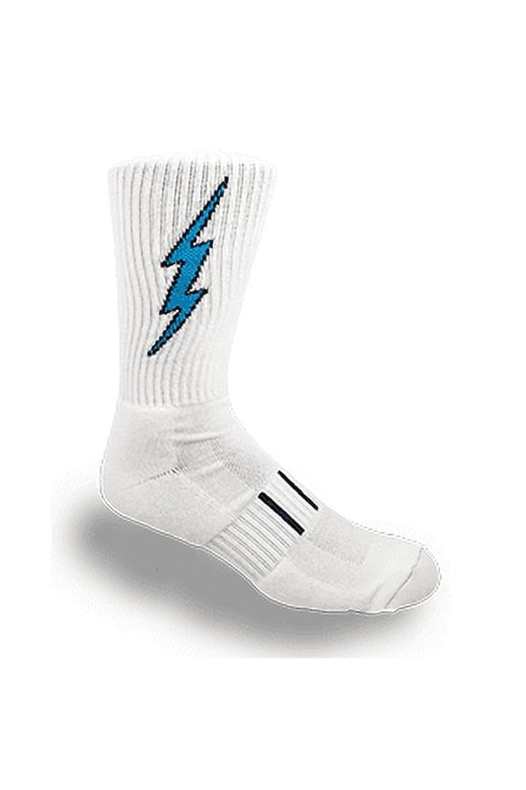 White Mid-Calf Crew Lightning Electric Insane Bolt Socks