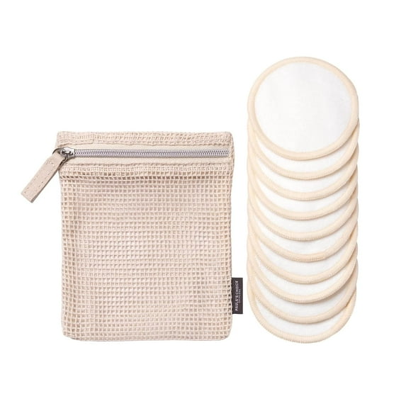 MOY Reusable Makeup Remover Pads, Eco-Friendly Cotton & Bamboo Rounds for Toner & Exfoliants, Includes Washable Bag for Laundry & Storage, 10 Count