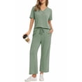 thumbnail image 1 of MOYIKO 2 Piece Sets for Women Casual Summer Travel Vacation Outfits Short Sleeve Tops Wide Leg Pants with Pockets Lounge Sets, 1 of 7