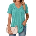 thumbnail image 1 of MOYIKO Blouses for Women Short Sleeve Shirts Dressy Casual V Neck Tunic Tops with Pleats, 1 of 7