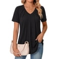 thumbnail image 1 of MOYIKO Blouses for Women Short Sleeve Shirts Dressy Casual V Neck Tunic Tops with Pleats, 1 of 7