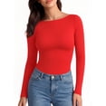 thumbnail image 1 of MOYIKO Boat Neck Long Sleeve Shirt for Woman Slim Fitted Red T Shirts Basic Ribbed Knit Tees Tight Tops, 1 of 7