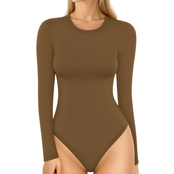 MOYIKO Crewneck Long Sleeve Body Suits Womens Slim Fitted Tight Basic Tops