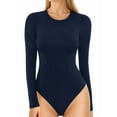thumbnail image 1 of MOYIKO Crewneck Long Sleeve Body Suits Womens Slim Fitted Tight Basic Tops, 1 of 7