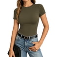 thumbnail image 1 of MOYIKO Crewneck T Shirts for Women Short Sleeve Slim Fitted Tees Basic Tight Summer Tops, 1 of 7