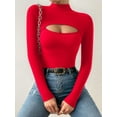 thumbnail image 1 of MOYIKO Cutout Front Mock Turtle Neck Long Sleeve Shirts for Women Fitted Tops Tees,Size Large, 1 of 8