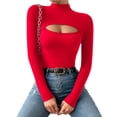 thumbnail image 1 of MOYIKO Cutout Front Mock Turtle Neck Long Sleeve Shirts for Women Fitted Tops Tees,Size Large, 1 of 8