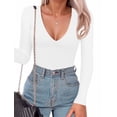thumbnail image 1 of MOYIKO Deep V Neck Long Sleeve Bodysuits for Women Fitted Tops,Size S-XXL, 1 of 7