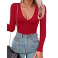 thumbnail image 1 of MOYIKO Deep V Neck Long Sleeve Bodysuits for Women Fitted Tops,Size S-XXL, 1 of 7