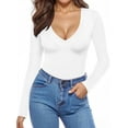 thumbnail image 1 of MOYIKO Deep V Neck Long Sleeve Shirts for Women Fitted Tops Tee,Size Large, 1 of 7