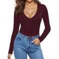 thumbnail image 1 of MOYIKO Deep V Neck Long Sleeve Shirts for Women Fitted Tops Tee,Size X-Large, 1 of 7
