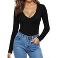 thumbnail image 1 of MOYIKO Deep V Neck Long Sleeve Shirts for Women Fitted Tops Tee, 1 of 7