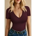 thumbnail image 1 of MOYIKO Slim Fitted T Shirts for Women Deep V Neck Short Sleeve Tees Elegant Summer Tops, 1 of 8