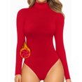 thumbnail image 1 of MOYIKO Fleece Lined Mock Turtle Neck Long Sleeve Bodysuit Fitted Womens Tops,Size S-XXL, 1 of 8