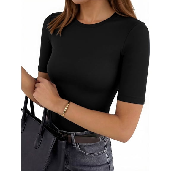 MOYIKO Half Sleeve T Shirts for Women Summer Trendy Crewneck Tops Spring Casual Slim Fitted Basic Tees