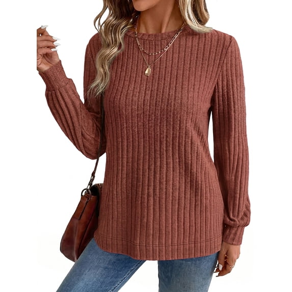MOYIKO Long Sleeve Shirts for Women Casual Tunic Tops Loose Fit Crewneck Pullover Lightweight Sweaters