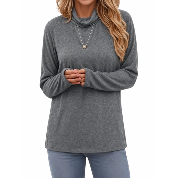 MOYIKO Mock Cowl Neck Long Sleeve Shirts for Women Casual Relaxed Loose Fit Pullover Shirt