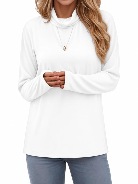 Mock Cowl Neck Long Sleeve Shirts for Women Casual Relaxed Loose Fit Pullover Shirt