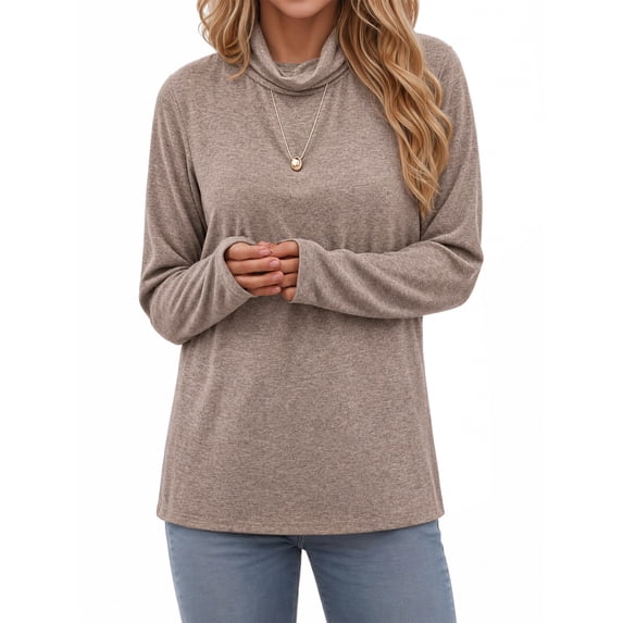 MOYIKO Mock Cowl Neck Long Sleeve Shirts for Women Casual Relaxed Loose Fit Pullover Shirt