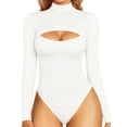 thumbnail image 1 of MOYIKO Mock Neck Cutout Front Tops Long Sleeve Body Suits for Womens,Size S-XXL, 1 of 7