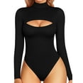 thumbnail image 1 of MOYIKO Mock Neck Cutout Front Tops Long Sleeve Body Suits for Womens,Size S-XXL, 1 of 7