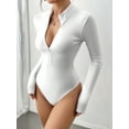 thumbnail image 1 of MOYIKO Mock Turtle Neck Zip Up Long Sleeve Bodysuit Deep V Sexy Womens Tops,Size S-XXL, 1 of 7
