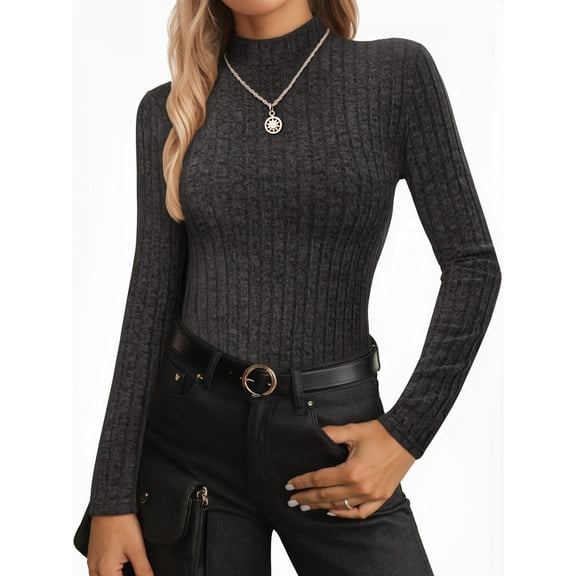 MOYIKO Mock Turtleneck Long Sleeve Shirts for Women Fitted Thermal Undershirts Lightweight Trendy Tops